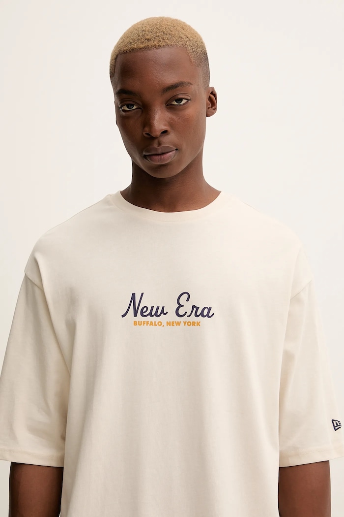 New Era t-shirt bawełniany beżowy 60684387