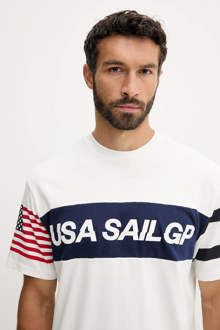 Tommy Hilfiger t-shirt bawełniany x SAIL GP beżowy MW0MW41418