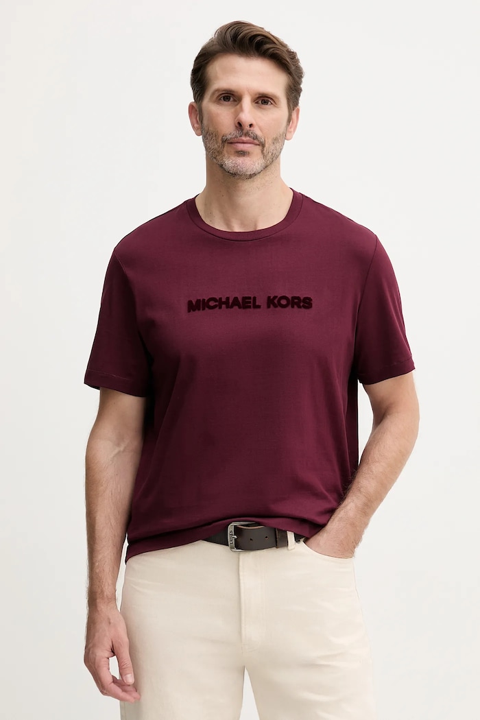 Michael Kors tricou din bumbac imprimeu burgundia CF552PK1V2