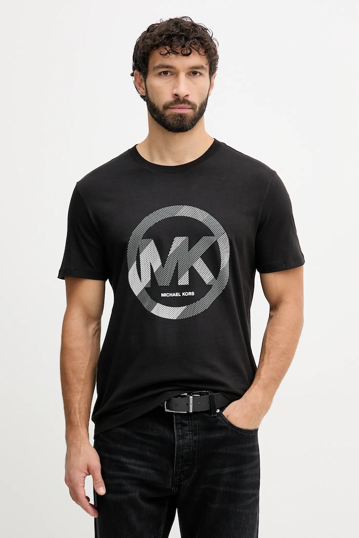 Bavlněné tričko Michael Kors potisk černá CF552TWFV4