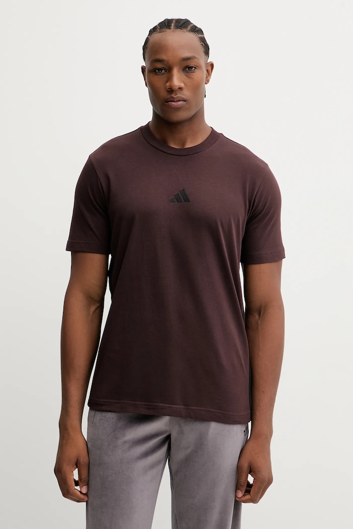Bavlnené tričko adidas 3S nášivka hnedá JX0736