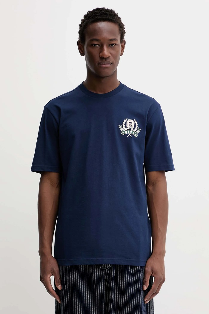 adidas Originals tricou din bumbac Varsity print albastru JX8156