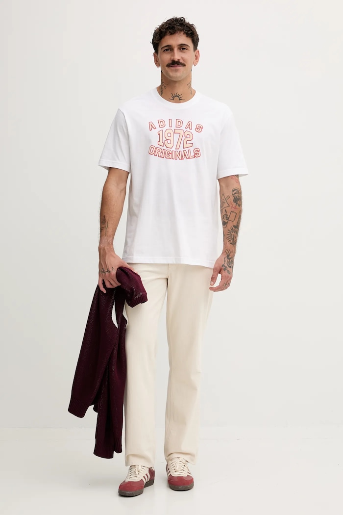 adidas Originals t-shirt bawełniany Varsity JX8174 biały AW25