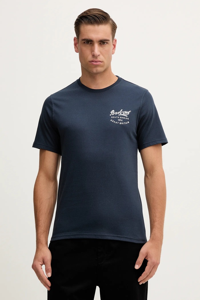 Barbour t-shirt bawełniany nadruk granatowy MTS1347