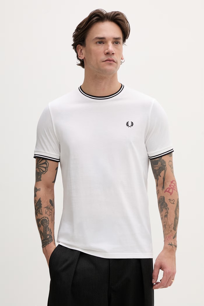 Fred Perry kratka majica moška bombažna Brez vzorca bela M1588V