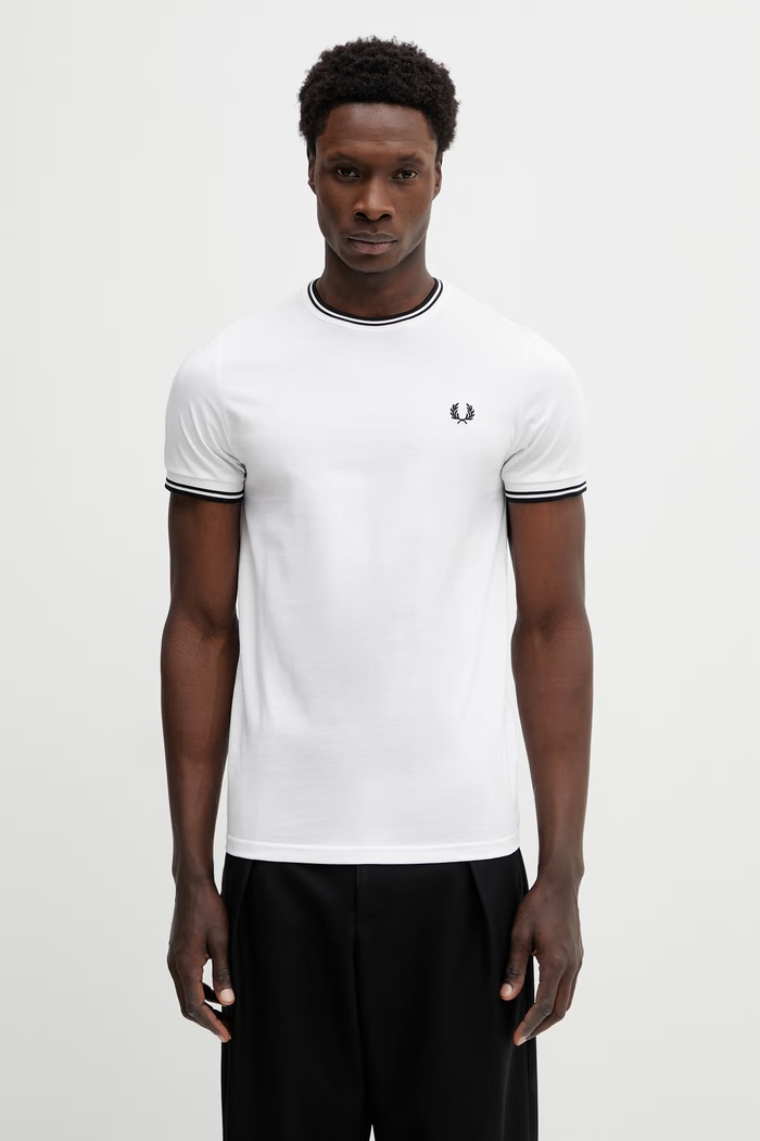 Fred Perry t-shirt ανδρικό βαμβακερό κανονικό λευκό M1588V