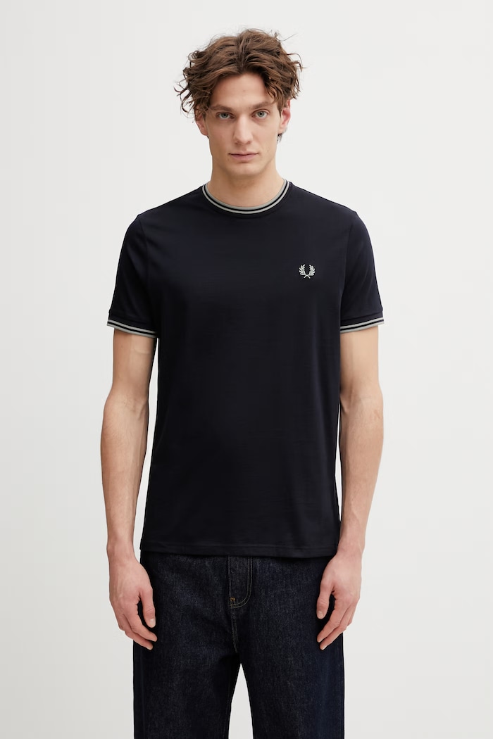 Fred Perry kratka moška bombažna majica Brez vzorca mornarsko modra M1588V