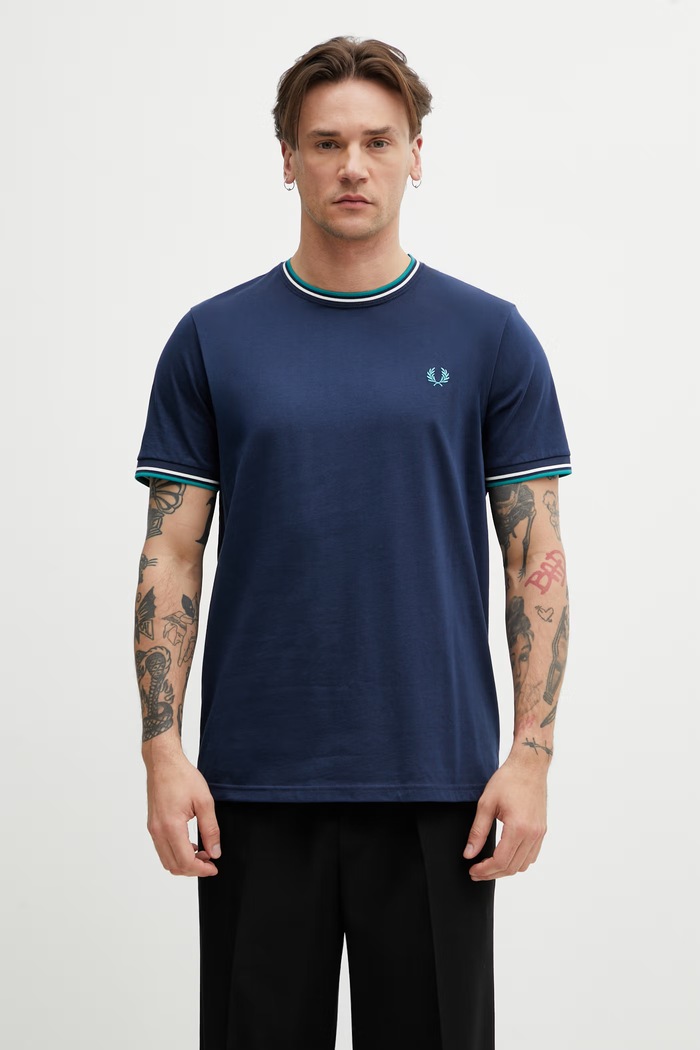 Fred Perry T-shirt in cotone da uomo regolare blu navy M1588V