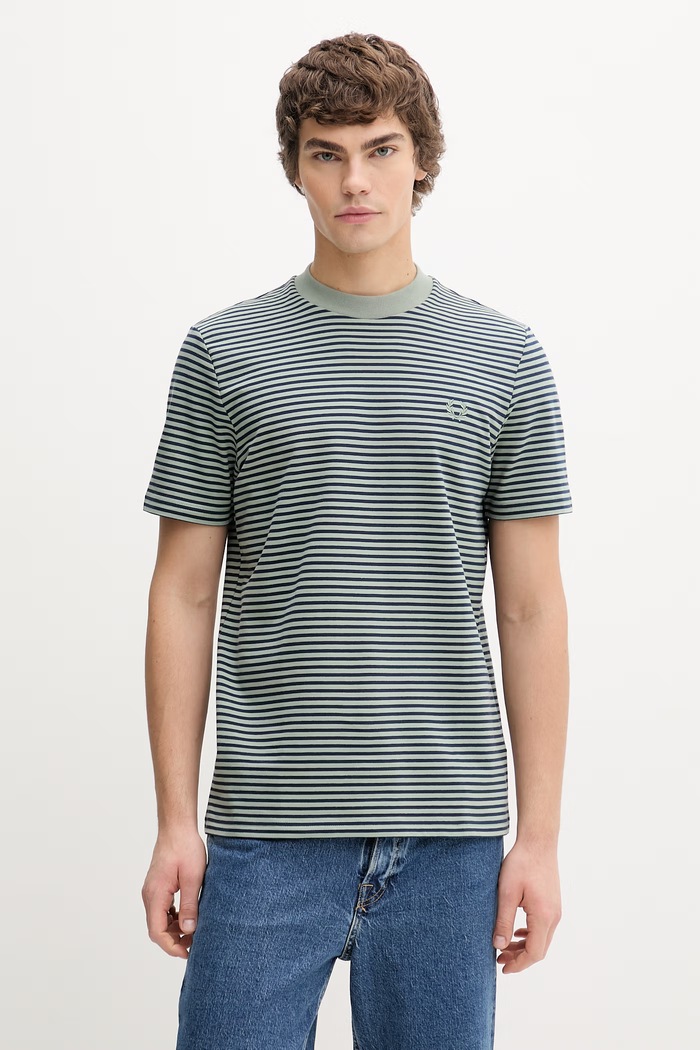 Bombažna kratka majica Fred Perry Vzorčasti zelena M6581