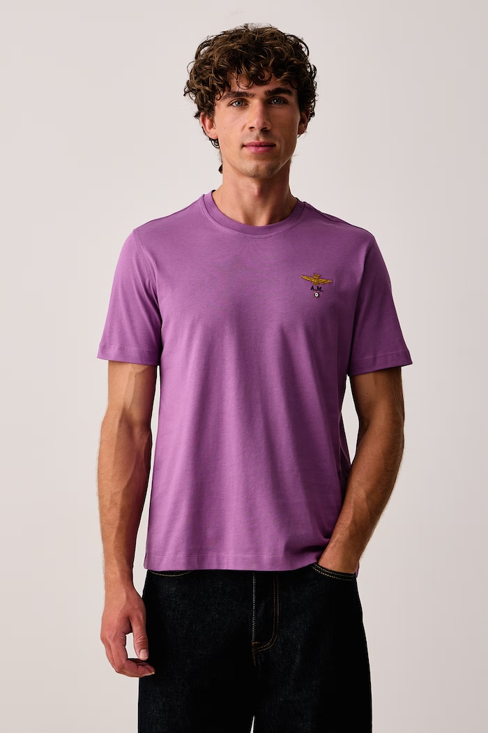 Aeronautica Militare T-shirt męski bawełniany fioletowy TS1580UJ00372