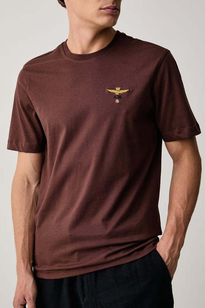 Футболка для мужчин из хлопка Aeronautica Militare TS1580UJ00372 коричневый