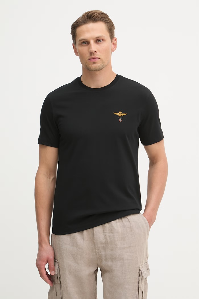 Aeronautica Militare kratka majica moška bombažna Našitek črna TS1580UJ00372