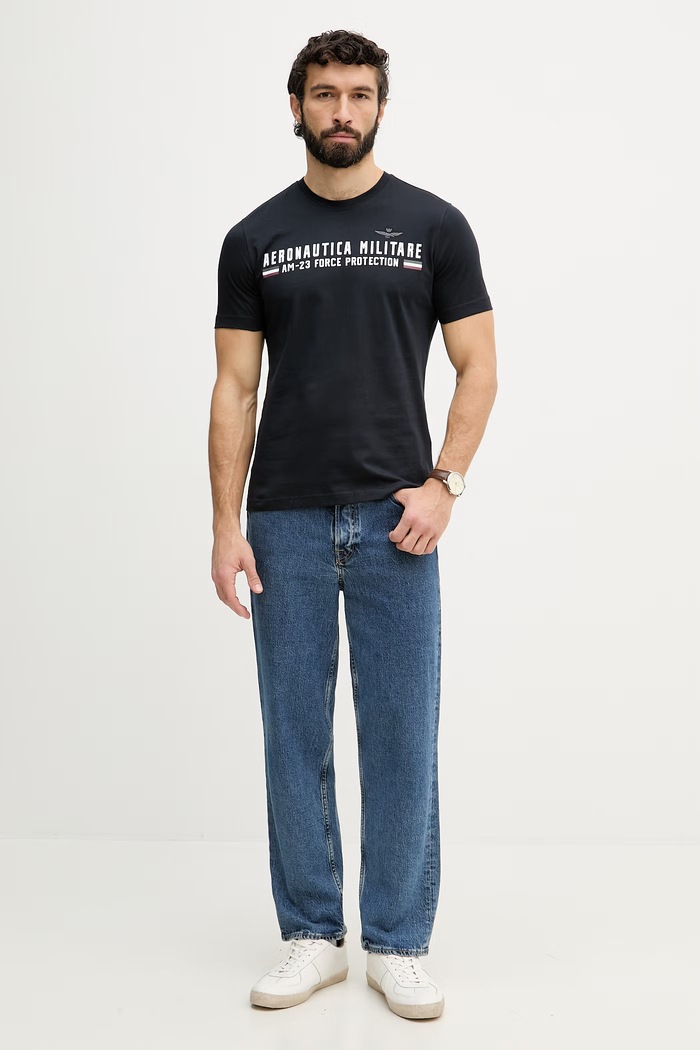 Aeronautica Militare basic tričko pánske bavlnené TS1942UJ00538 tmavomodrá SS26