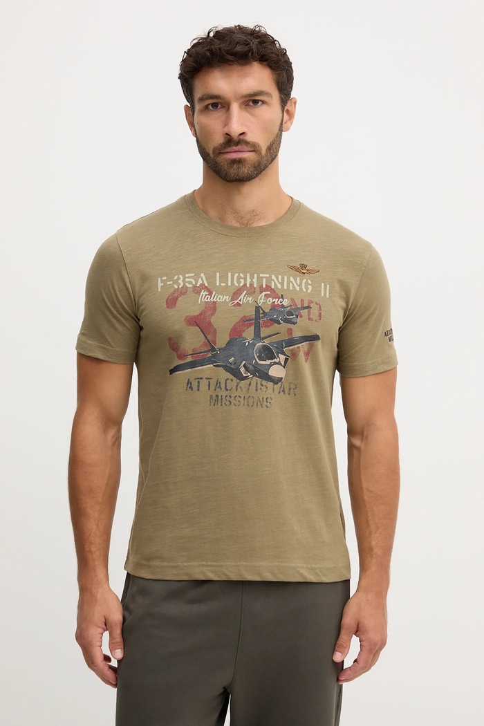 Aeronautica Militare t-shirt bawełniany nadruk zielony TS2472UJ00708