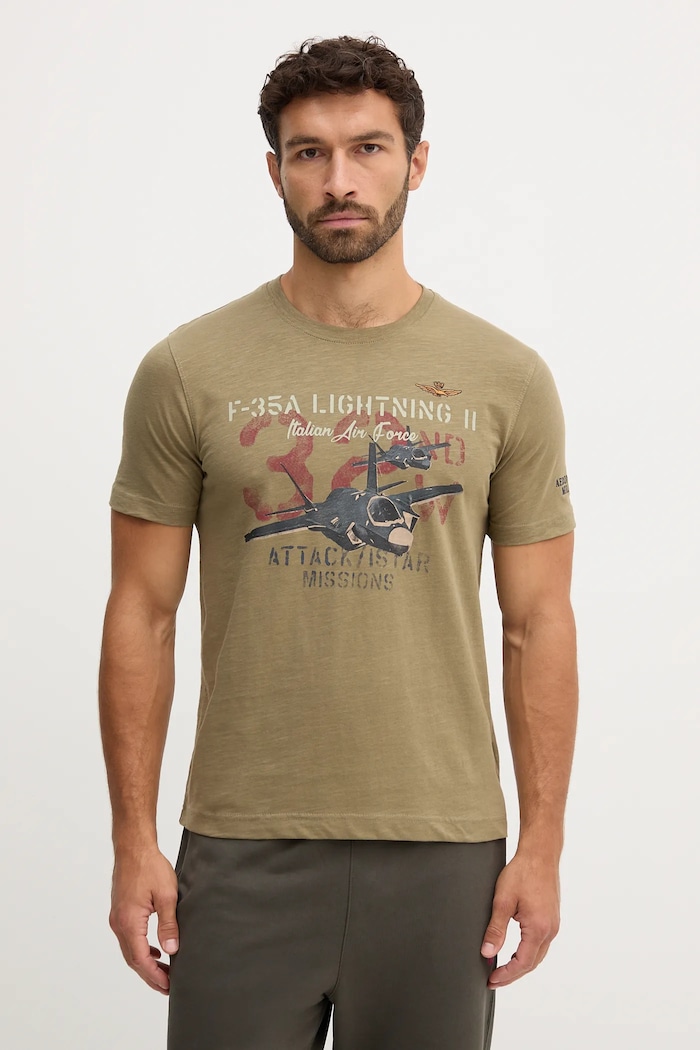 Aeronautica Militare t-shirt bawełniany nadruk zielony TS2472UJ00708