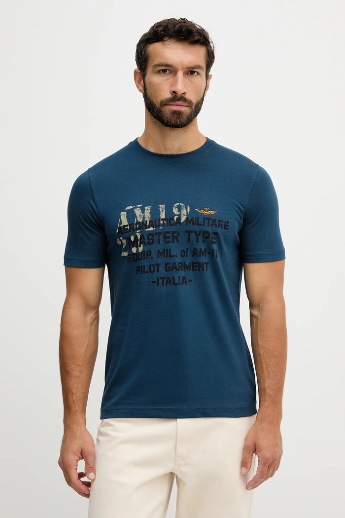 Aeronautica Militare t-shirt bawełniany nadruk niebieski TS2479UJ00641