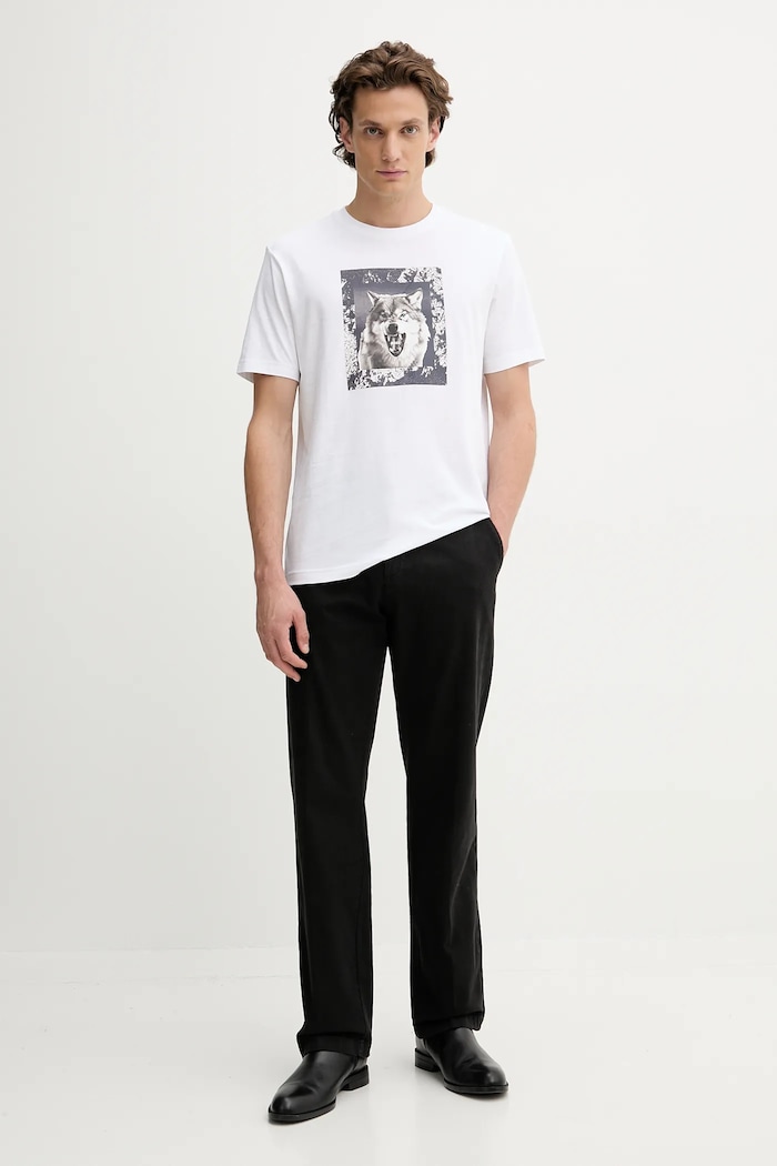 Βαμβακερό μπλουζάκι BOSS Orange San Jared-C 50554615 λευκό AW25
