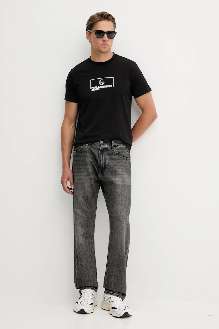 Bombažna kratka majica Karl Lagerfeld Jeans A4M17020 črna AW25