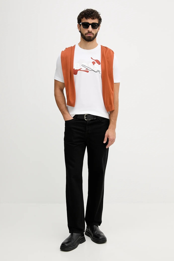 BOSS pamut póló 50549282 bézs AW25