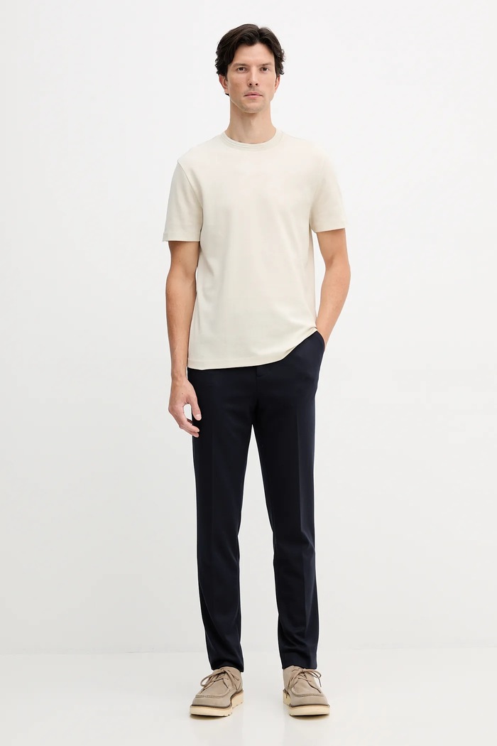 Βαμβακερό μπλουζάκι BOSS San Jared-C 50549601 μπεζ AW25
