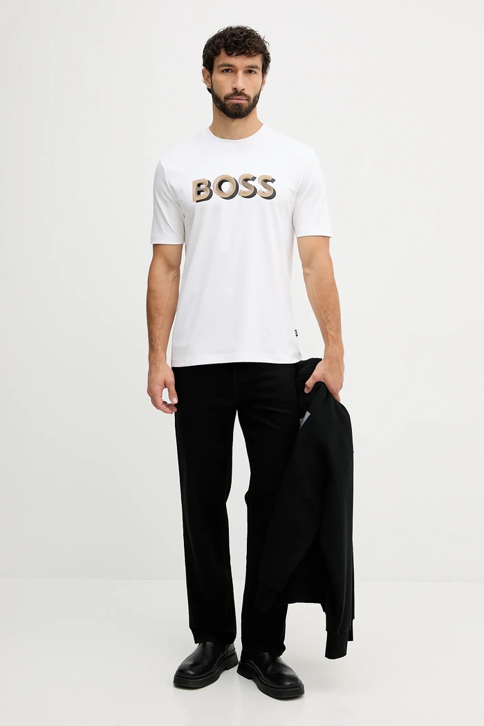 Βαμβακερό μπλουζάκι BOSS San Jared-C 50551902 λευκό AW25