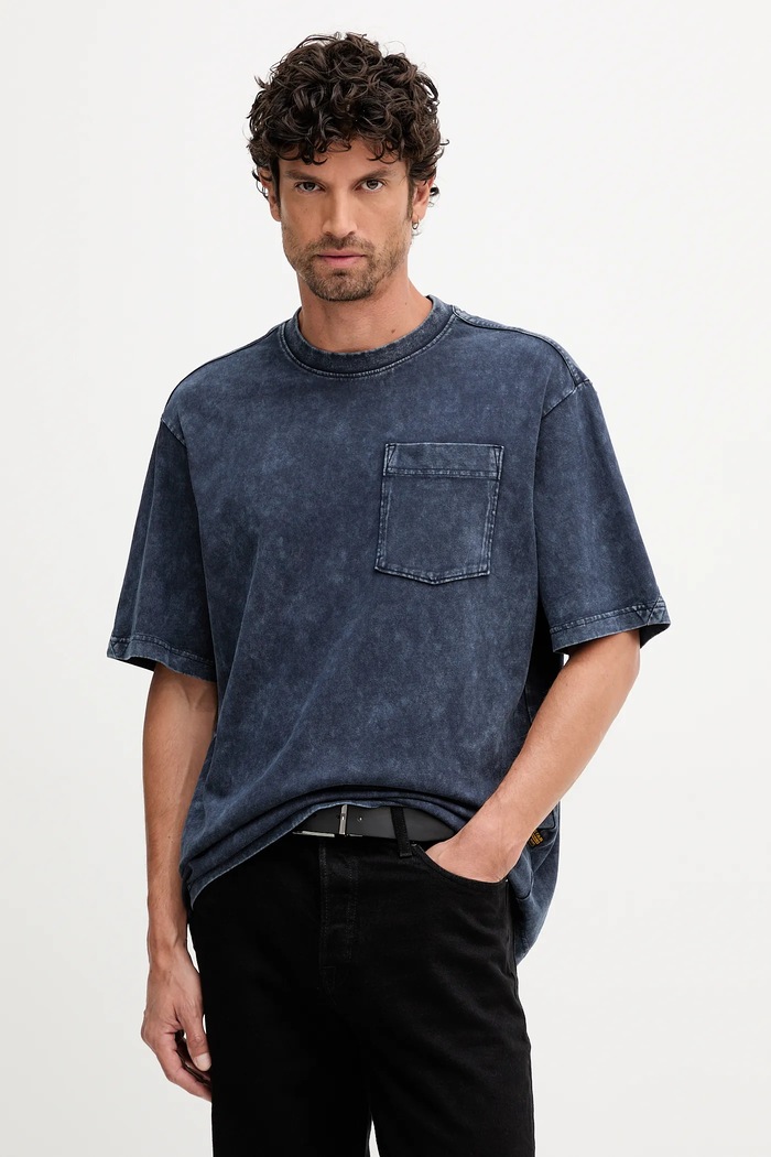 Памучна тениска G-Star Washed pocket изчистен син D26825.C756