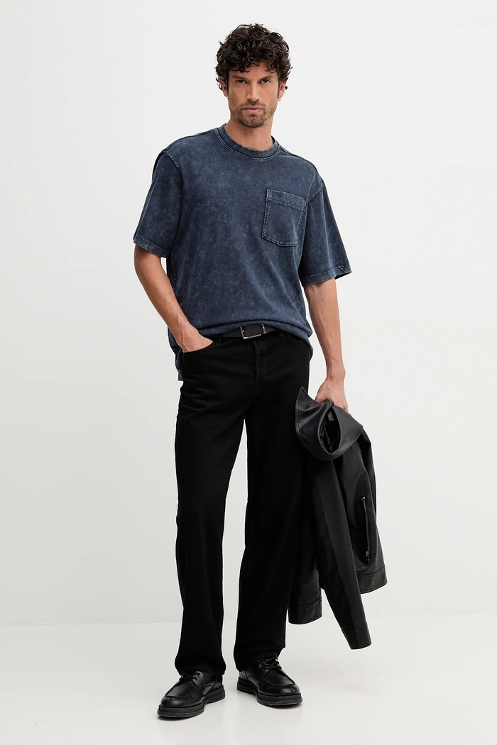 Памучна тениска G-Star Washed pocket D26825.C756 син AW25