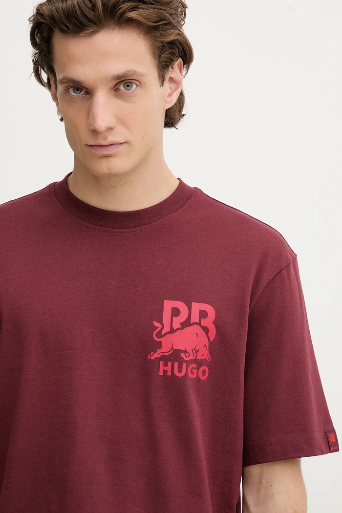 HUGO pamut póló burgundia 50549307