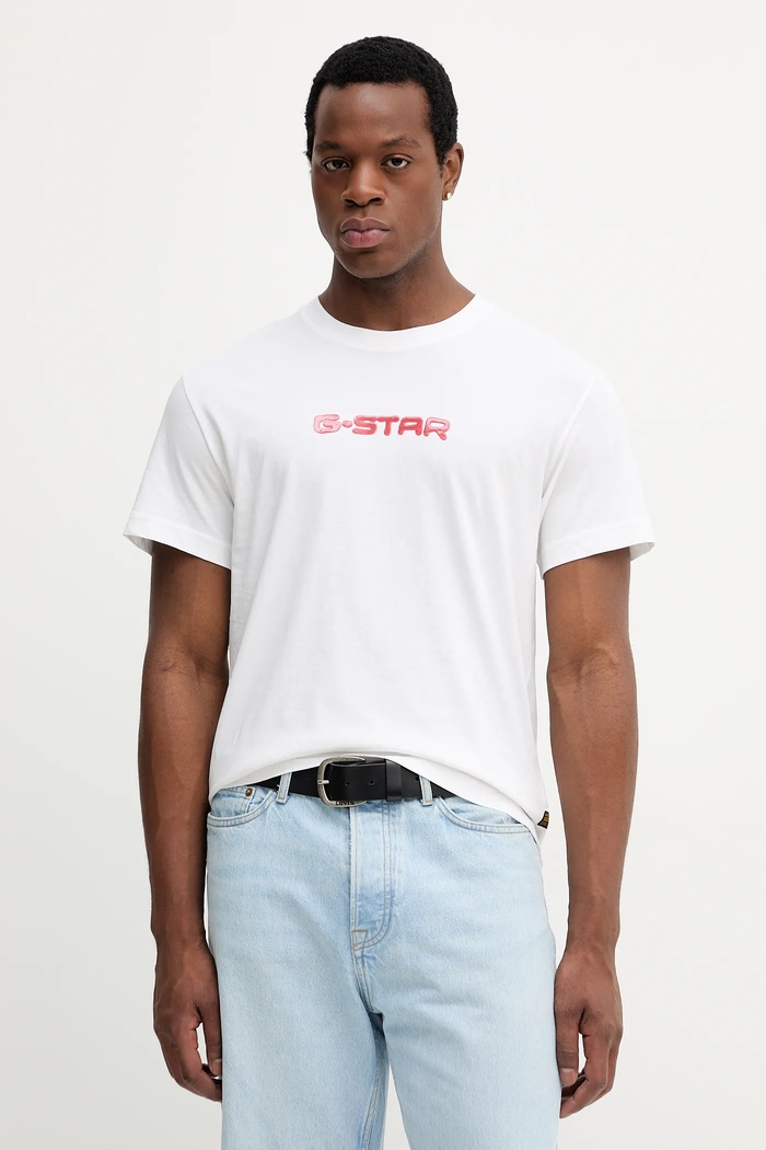 Bavlněné tričko G-Star Gel print kulatý bílá D26832.D975