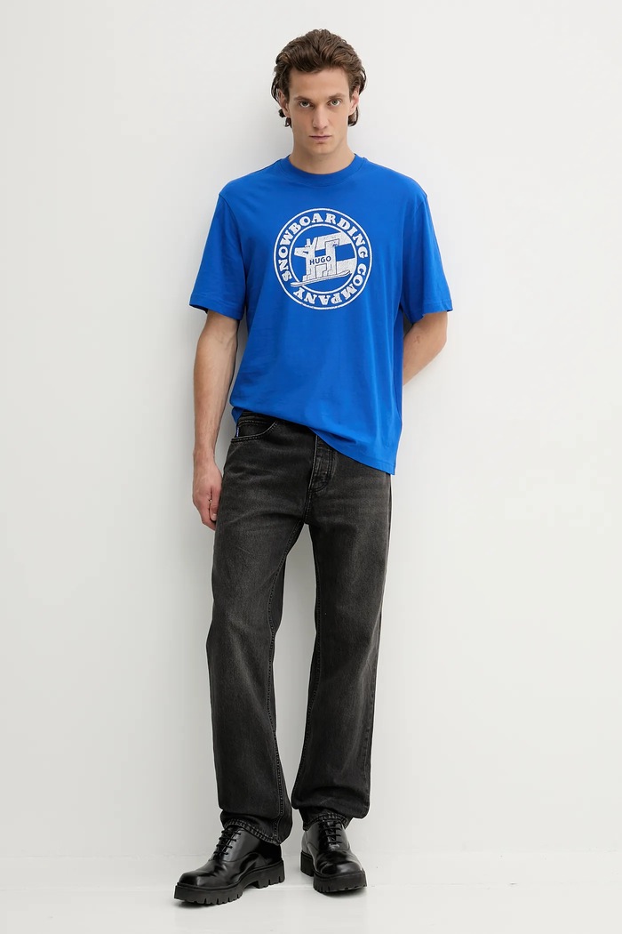 Βαμβακερό μπλουζάκι Hugo Blue San Jared-C 50546246 μπλε AW25