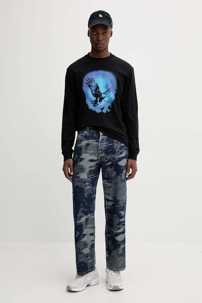 Памучна блуза с дълги ръкави Hugo Blue Nagtox 50549135 черен AW25