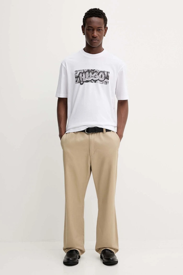 Βαμβακερό μπλουζάκι Hugo Blue San Jared-C 50549162 λευκό AW25