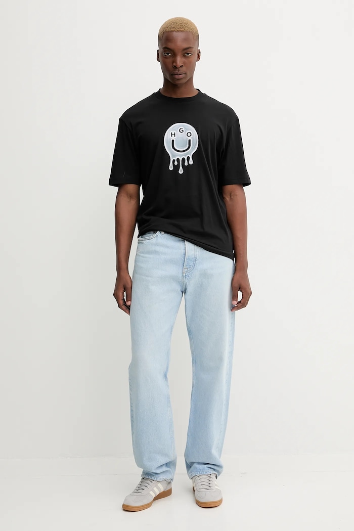 Βαμβακερό μπλουζάκι Hugo Blue San Jared-C 50549162 μαύρο AW25