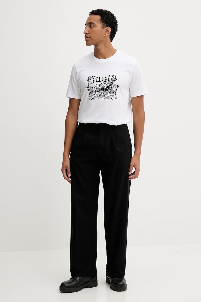Βαμβακερό μπλουζάκι HUGO San Jared-C 50548565 λευκό AW25