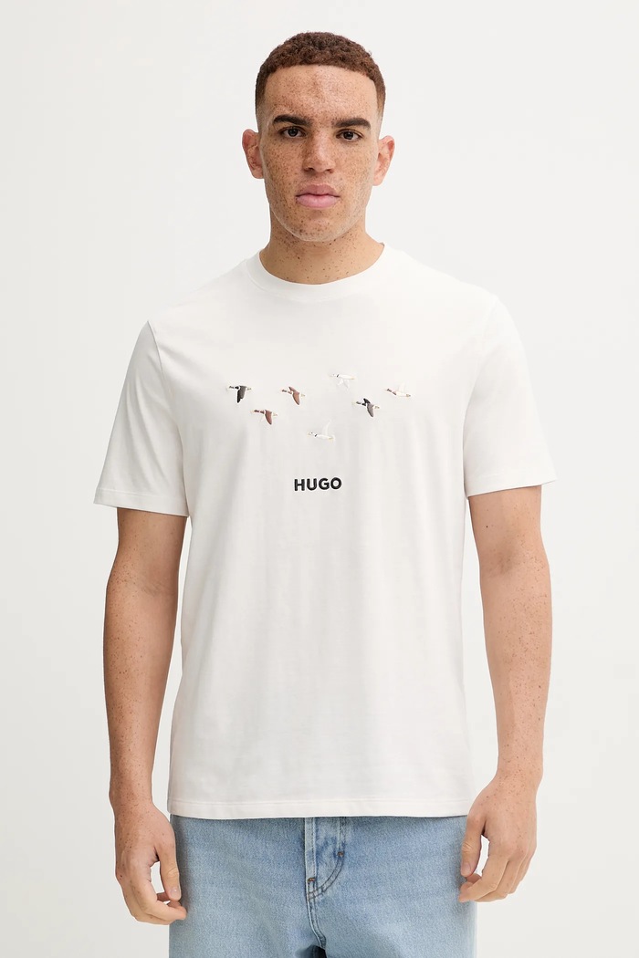 HUGO Βαμβακερό μπλουζάκι HUGO San Jared-C λευκό 50549154