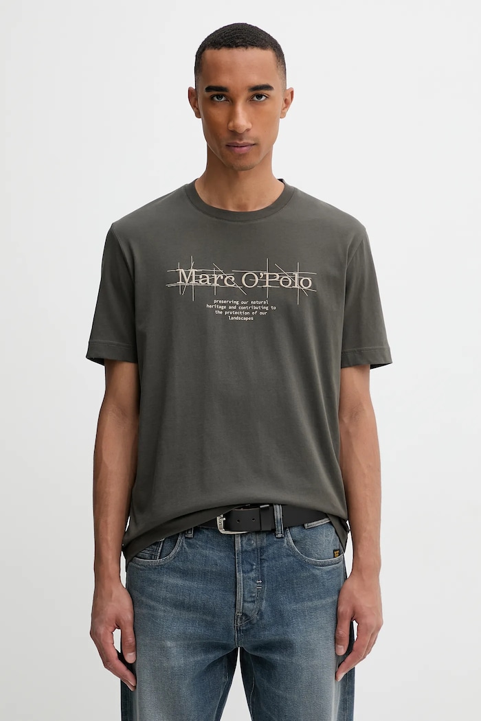 Marc O'Polo t-shirt bawełniany nadruk zielony 528230551196