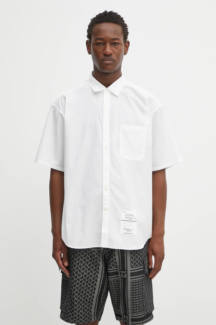 NEIGHBORHOOD koszula bawełniana trad shirt ss gładkie biały 251SPNH.SHM02