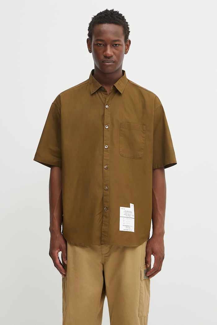 NEIGHBORHOOD koszula bawełniana trad shirt ss gładkie zielony 251SPNH.SHM02