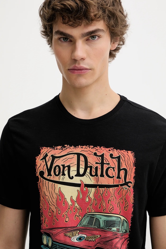Von Dutch t-shirt bawełniany czarny VD.1.TR.FLAME