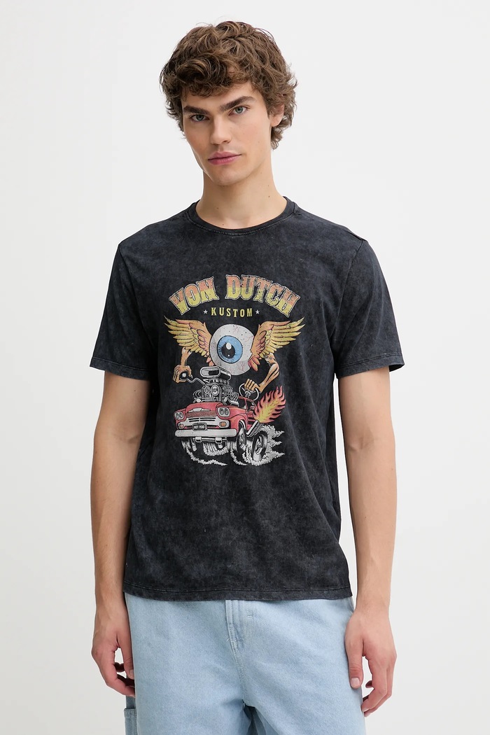 Von Dutch t-shirt bawełniany nadruk szary VD.1.TR.CARS