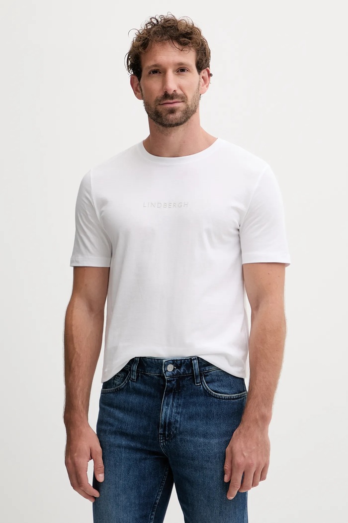 Lindbergh basic t-shirt ανδρικό βαμβακερό στάμπα λευκό 30.400200B
