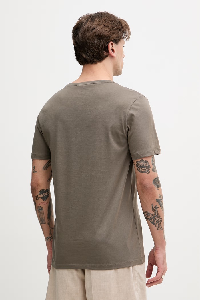 Ρούχα Lindbergh basic t-shirt ανδρικό βαμβακερό 30.400200B καφέ