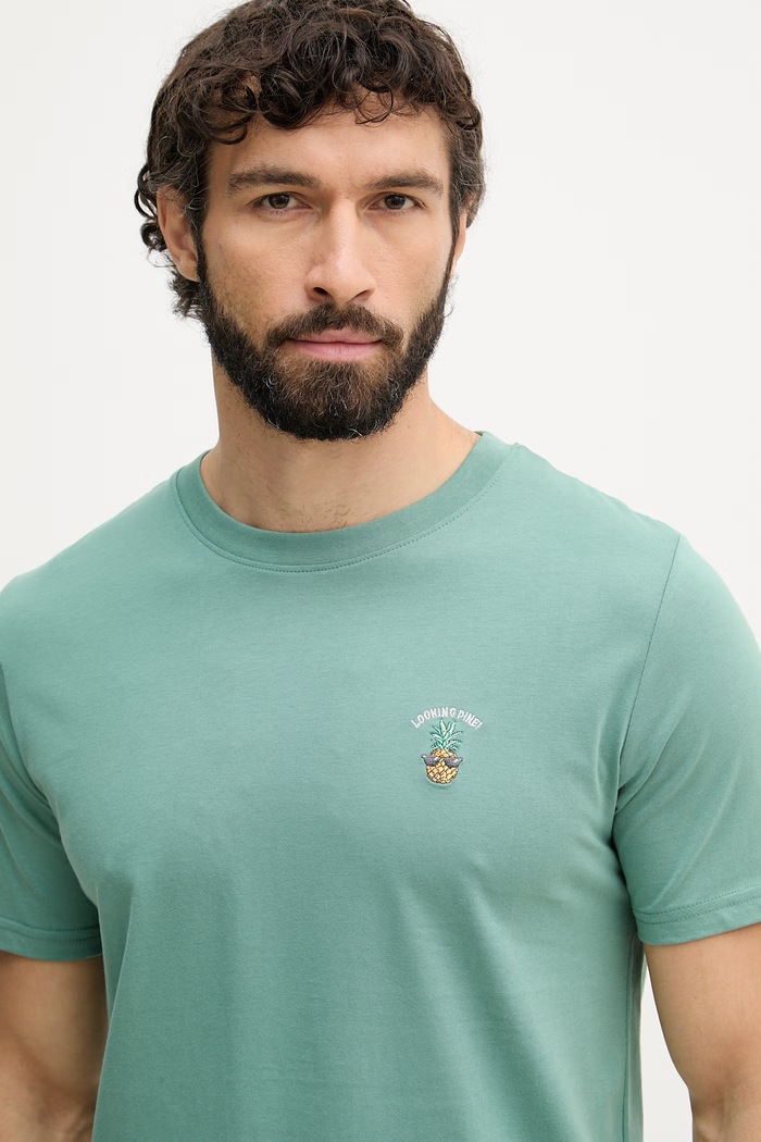 Lindbergh T-shirt męski bawełniany zielony 30.400235