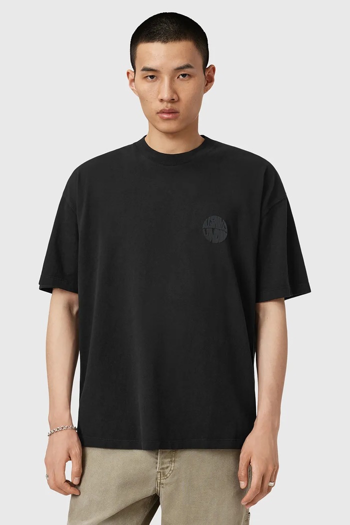 AllSaints pamut póló WAVED pamut fekete M016JD