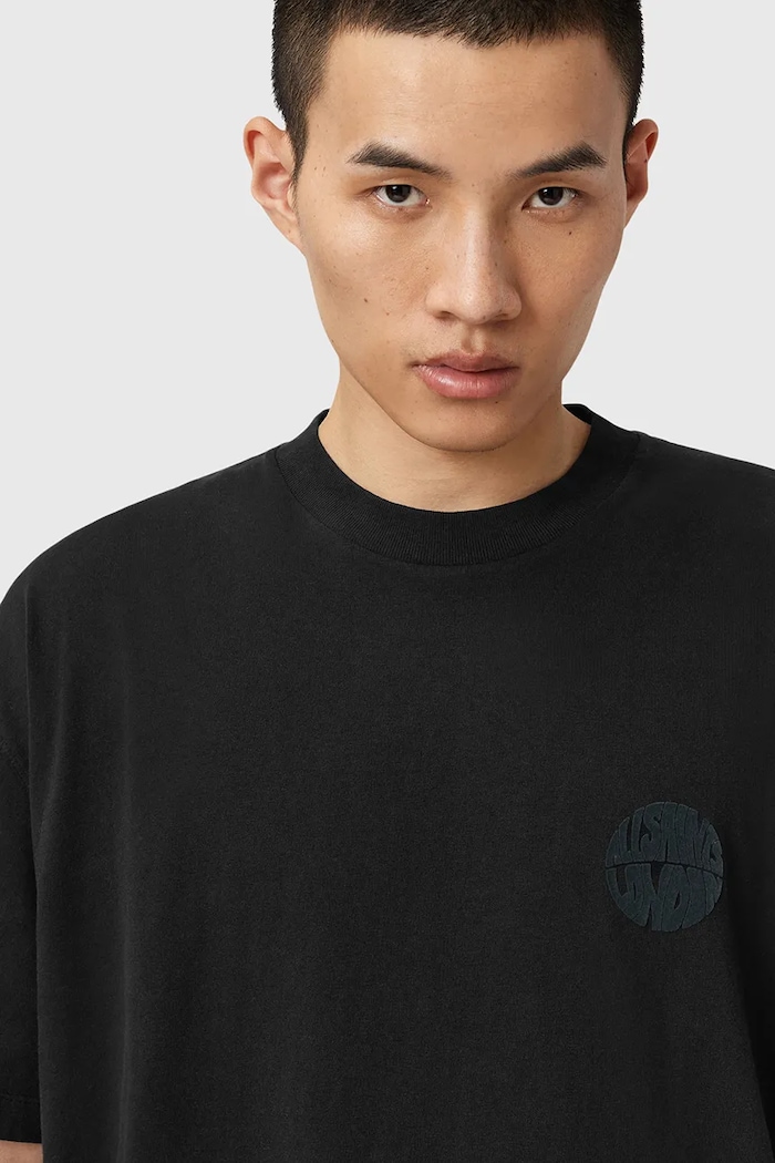 AllSaints pamut póló WAVED M016JD fekete AW25