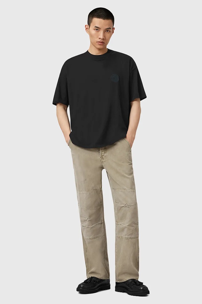 AllSaints pamut póló WAVED fekete M016JD