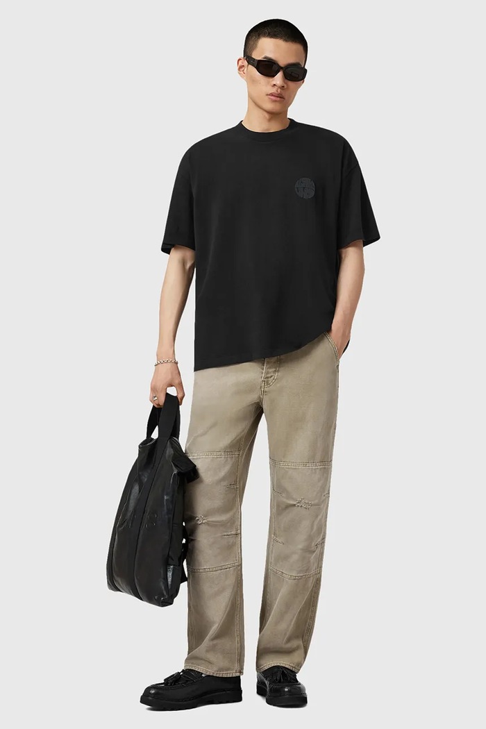 AllSaints pamut póló WAVED M016JD fekete