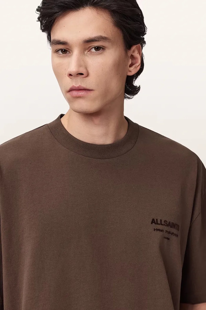 AllSaints T-shirt męski bawełniany XANDER brązowy M030JC