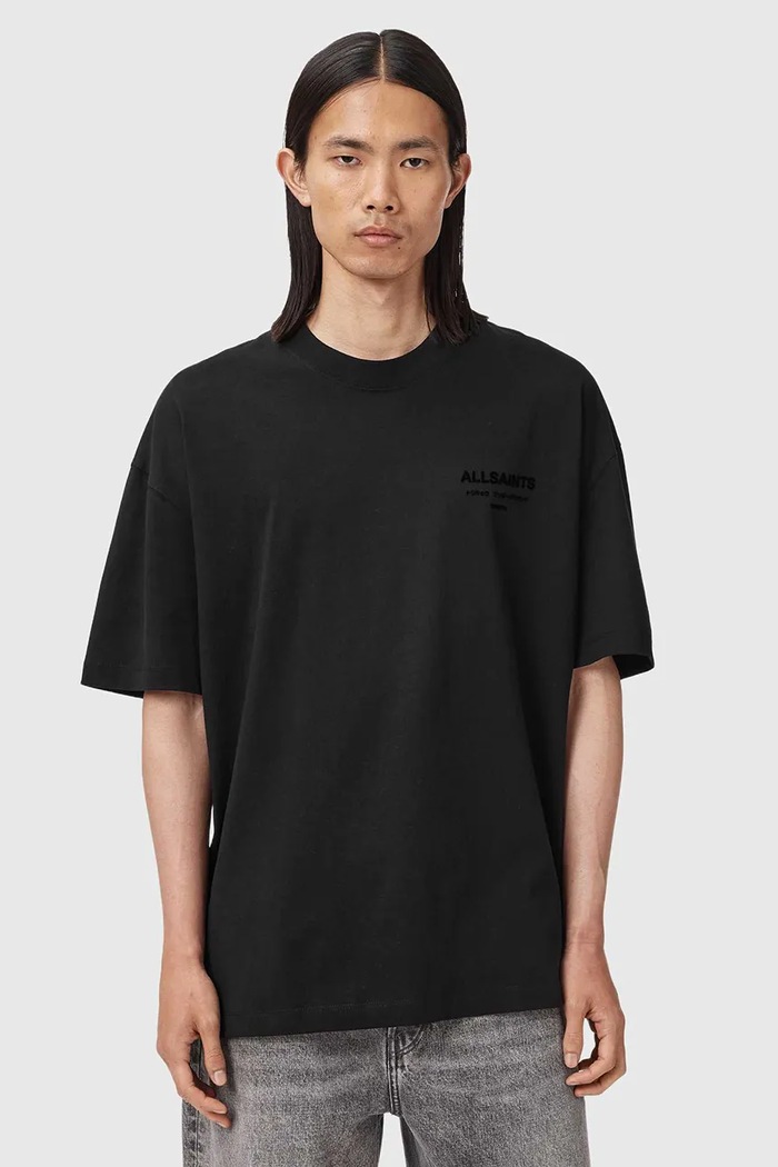 Одежда AllSaints футболка для мужчин из хлопка XANDER M030JC чёрный