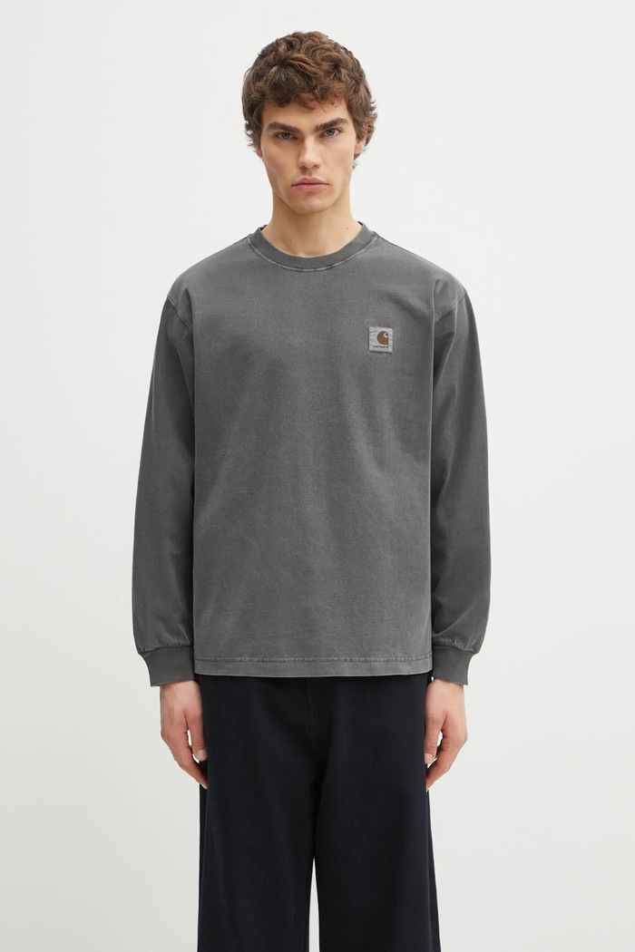 Carhartt WIP Bavlněné tričko s dlouhým rukávem Carhartt WIP L/S Vista T-Shirt šedá I030779.89GD